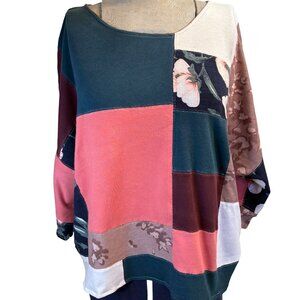 The Hazel - Upcycled Quilted Boxy Patchwork Top Womens Size XL Pink Teal Blue